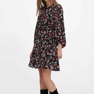 Banana Republic Print Tie-Waist Mini Dress Black red Paisley womans SIZE 0 peti